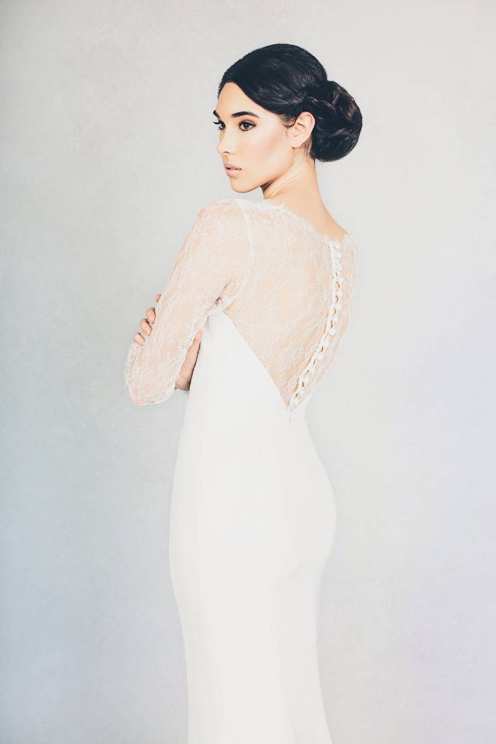 Elizabeth Stuart Lace Back Long Sleeve Wedding Dress 'Mabel' with buttons up the back | Photography by Jessica Withey